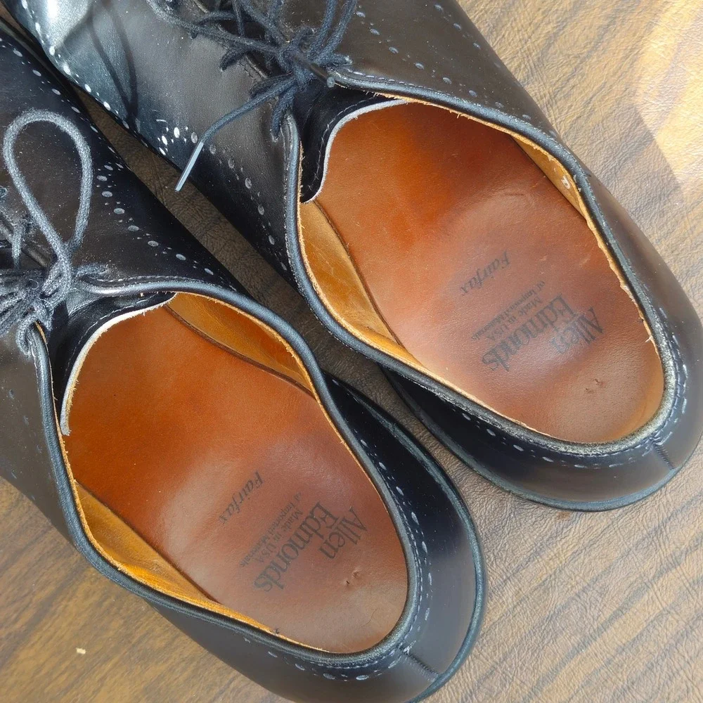 ALLEN EDMONDS Fairfax Mens 11.5 D Black Leather Medallion Wholecut Oxford Shoes